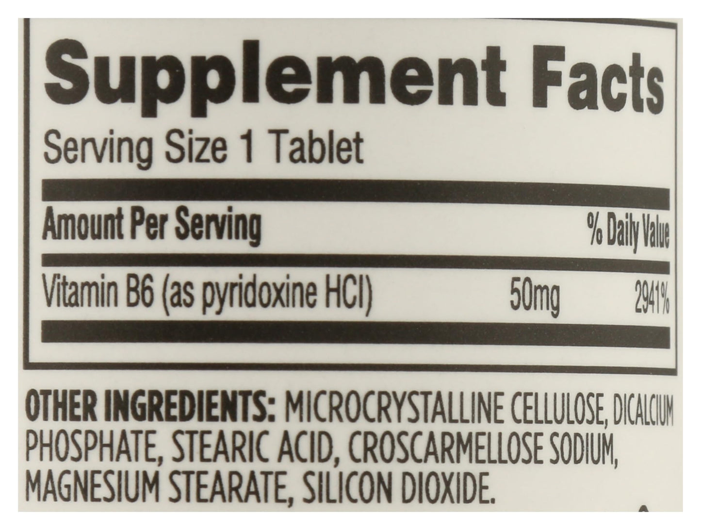 Close up of 365 by Whole Foods Market Vitamin B6 50 count bottle