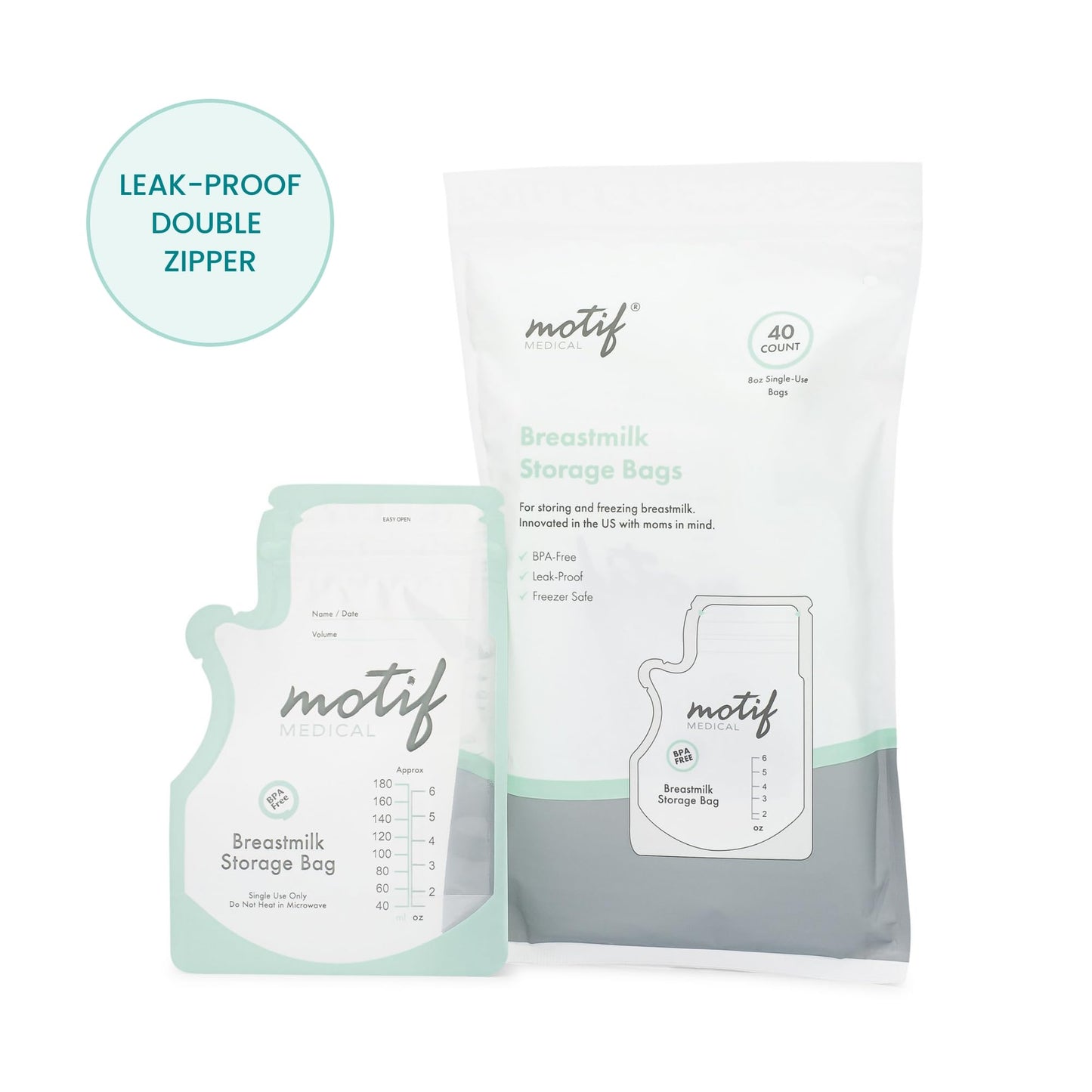 Motif Medical breastmilk storage bags 100 pack box and contents