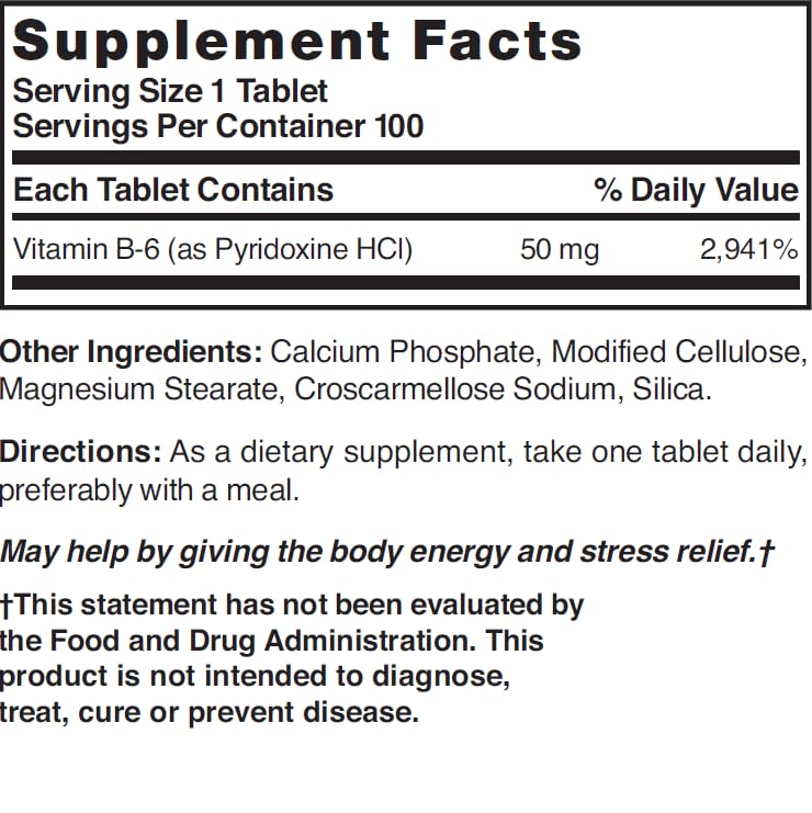 Premium Vitamin B6 50mg tablets by Nature's Blend for nervous system health