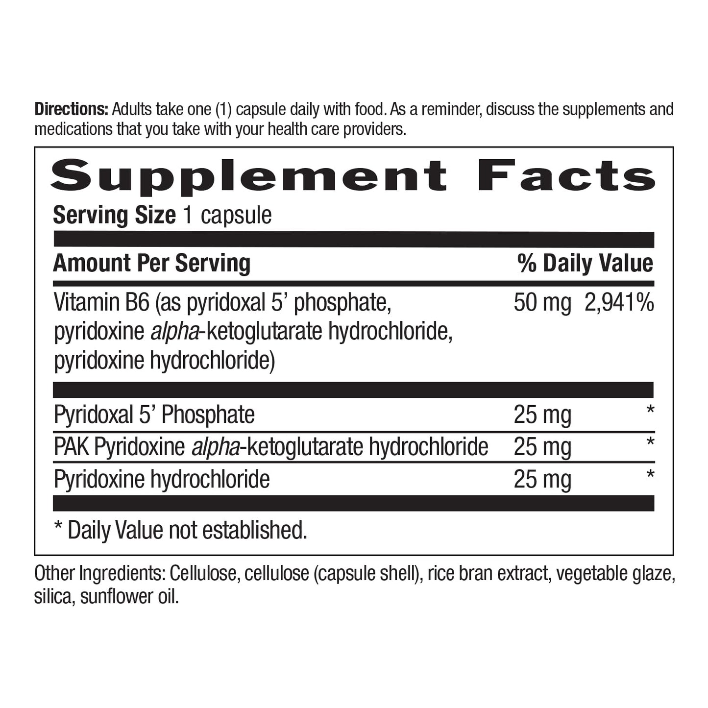 Country Life active B6 30 capsules bottle back view with clear adult usage directions.