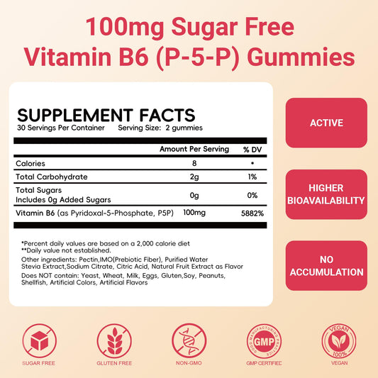 Close up of Herbovella Vitamin B6 gummy supplement label