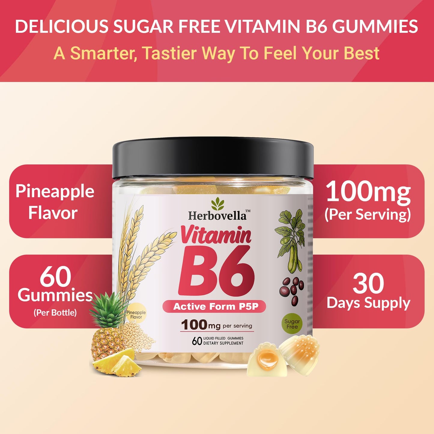 Authentic USA imported Herbovella Vitamin B6 packaging