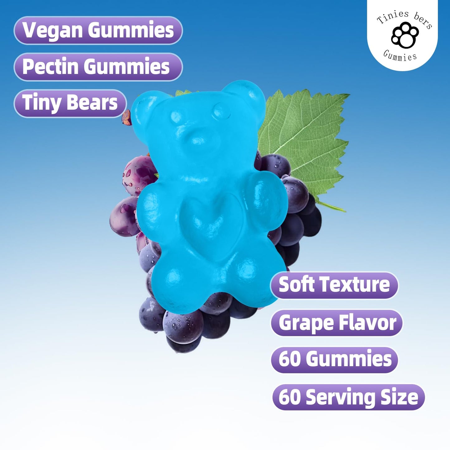 Group of Tinies Bers bear shaped gummies on white background