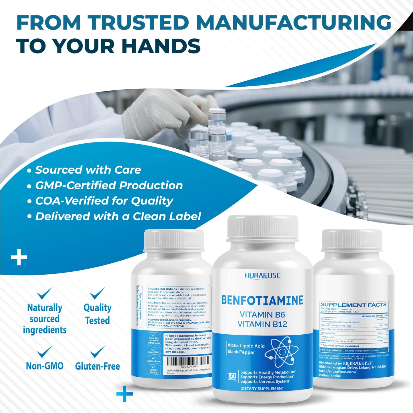 Nurafuse Liposomal Benfotiamine 150 count bottle branding