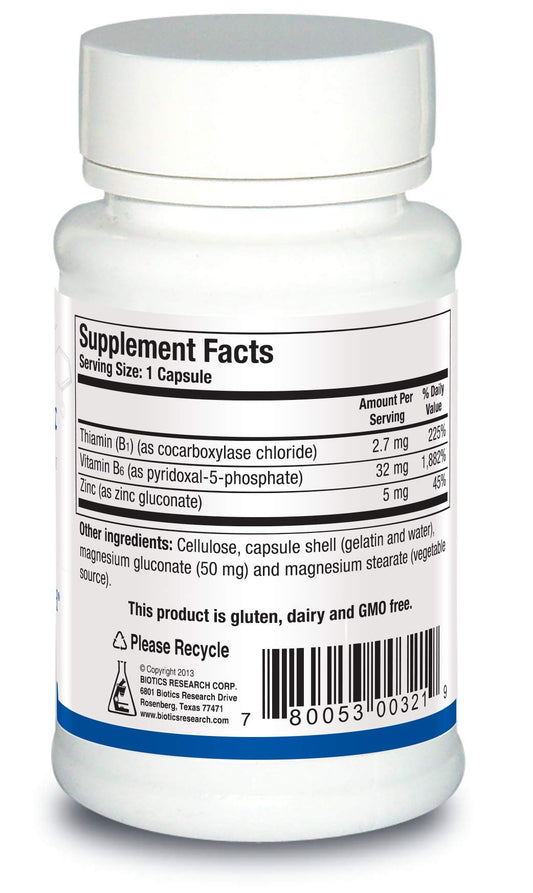 Biotics Research B6 B1 Plus Zinc 90 capsules label details
