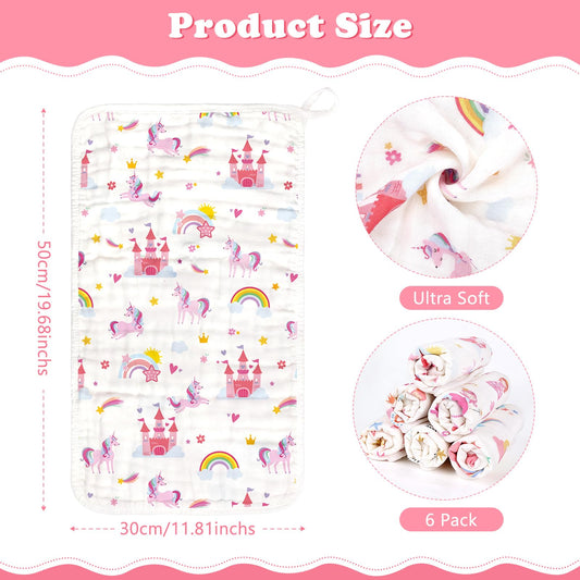 Decalsweet six layer pure cotton newborn washcloths unfolded showing twenty by twelve inch dimensions.