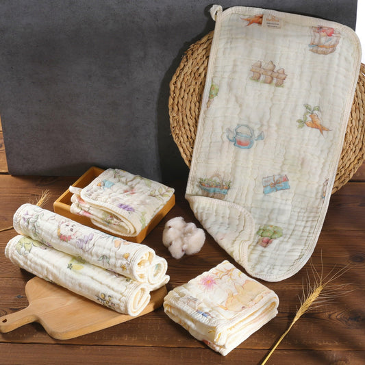 HardNok organic cotton baby burp towel woodland print pattern close up