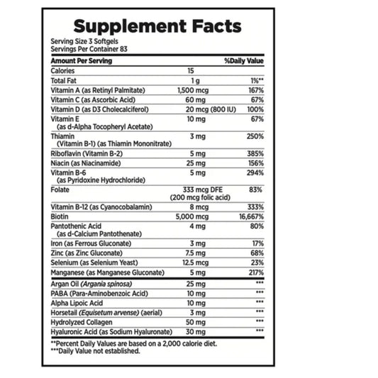 Nature's Bounty Optimal Solutions liquid softgels label ingredients side closeup