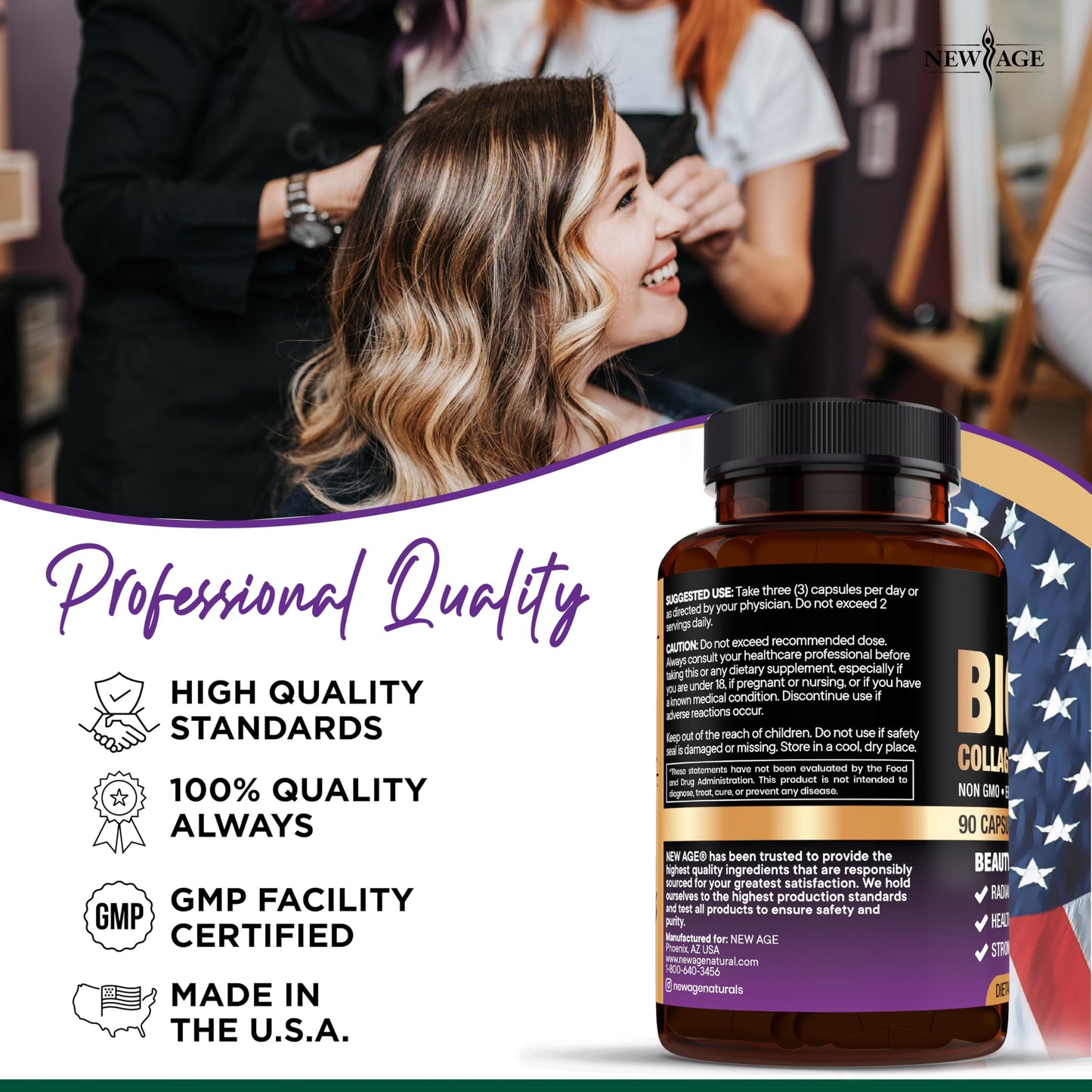 NEW AGE 10 in 1 biotin collagen keratin supplement bottle demonstrating authentic imported packaging details