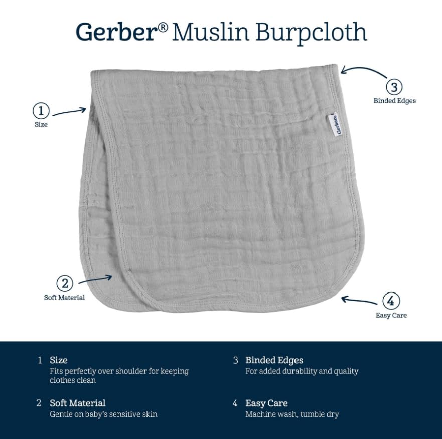 Lifestyle shot of Gerber baby muslin burp cloths for parents