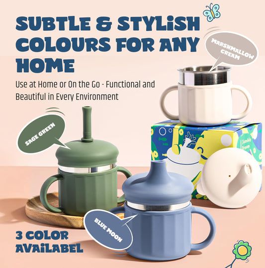 Side view of Jumble Dream toddler cup with ergonomic handles