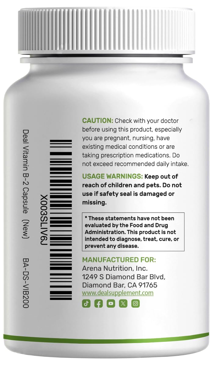 Deal Supplement 400mg Riboflavin complex 120 days supply packaging back view