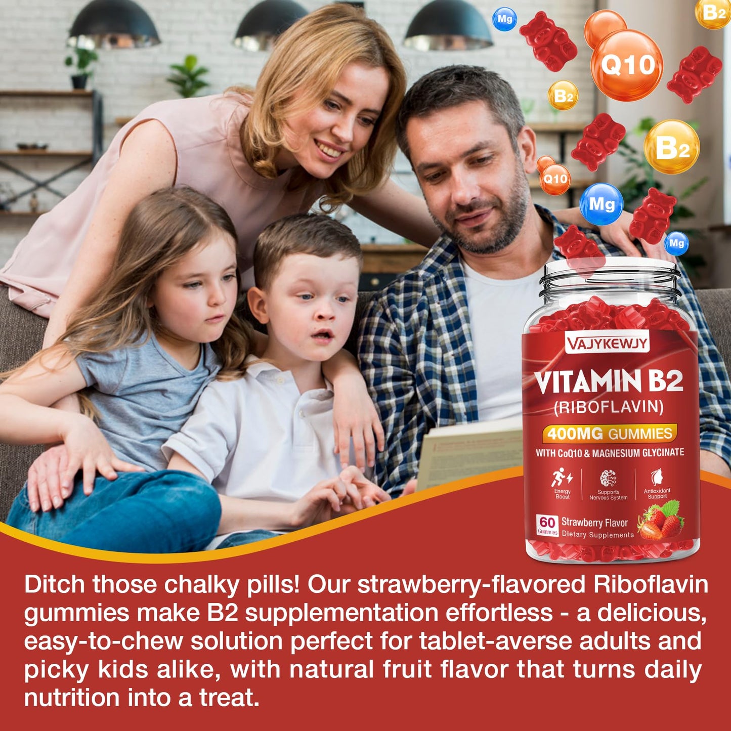 Joywiit premium imported Vitamin B2 400mg non GMO gluten free gummies product lifestyle image