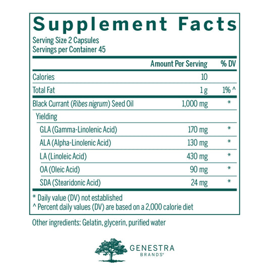 Genestra GLA 90 supplement bottle showing essential fatty acids