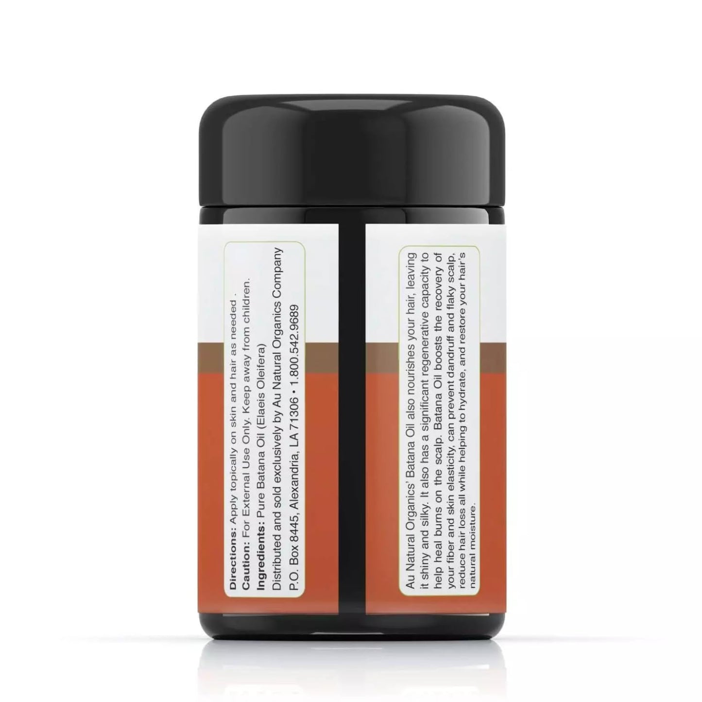 Au Natural Organics oil jar with product ingredients