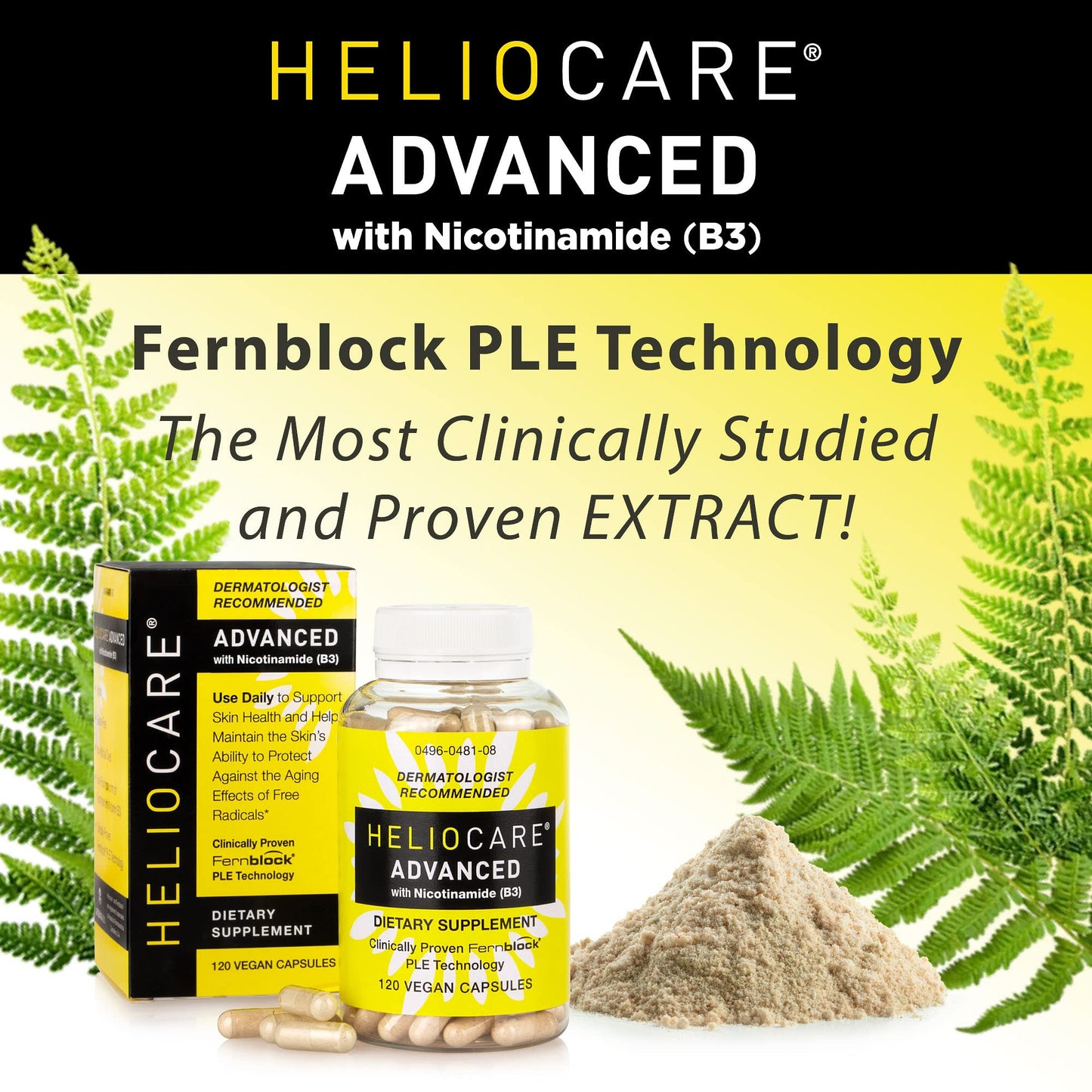 Authentic imported packaging of Heliocare Advanced Niacin B3 skincare supplement for daily cell protection