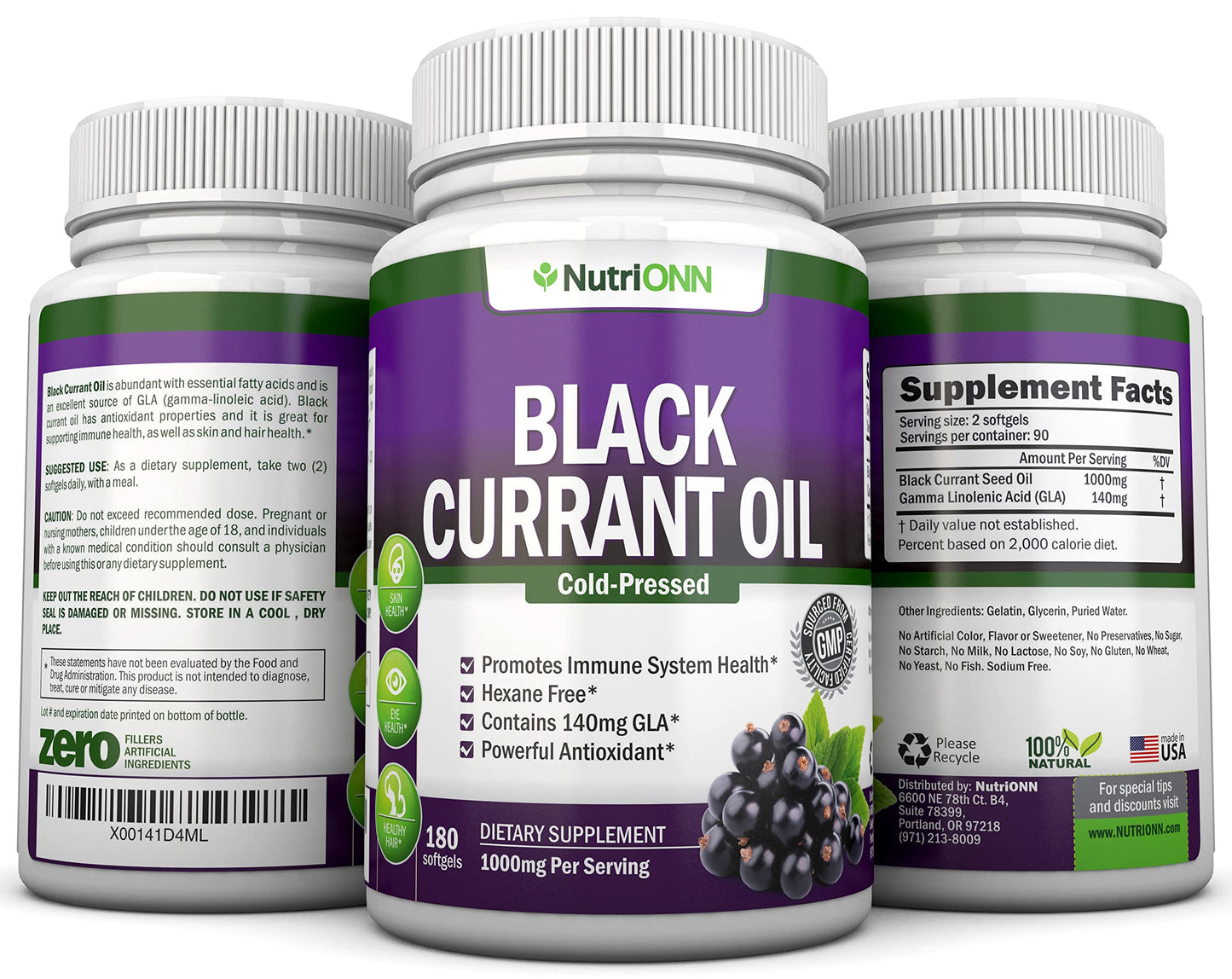 NutriONN Black Currant Oil cold pressed health supplement bottle