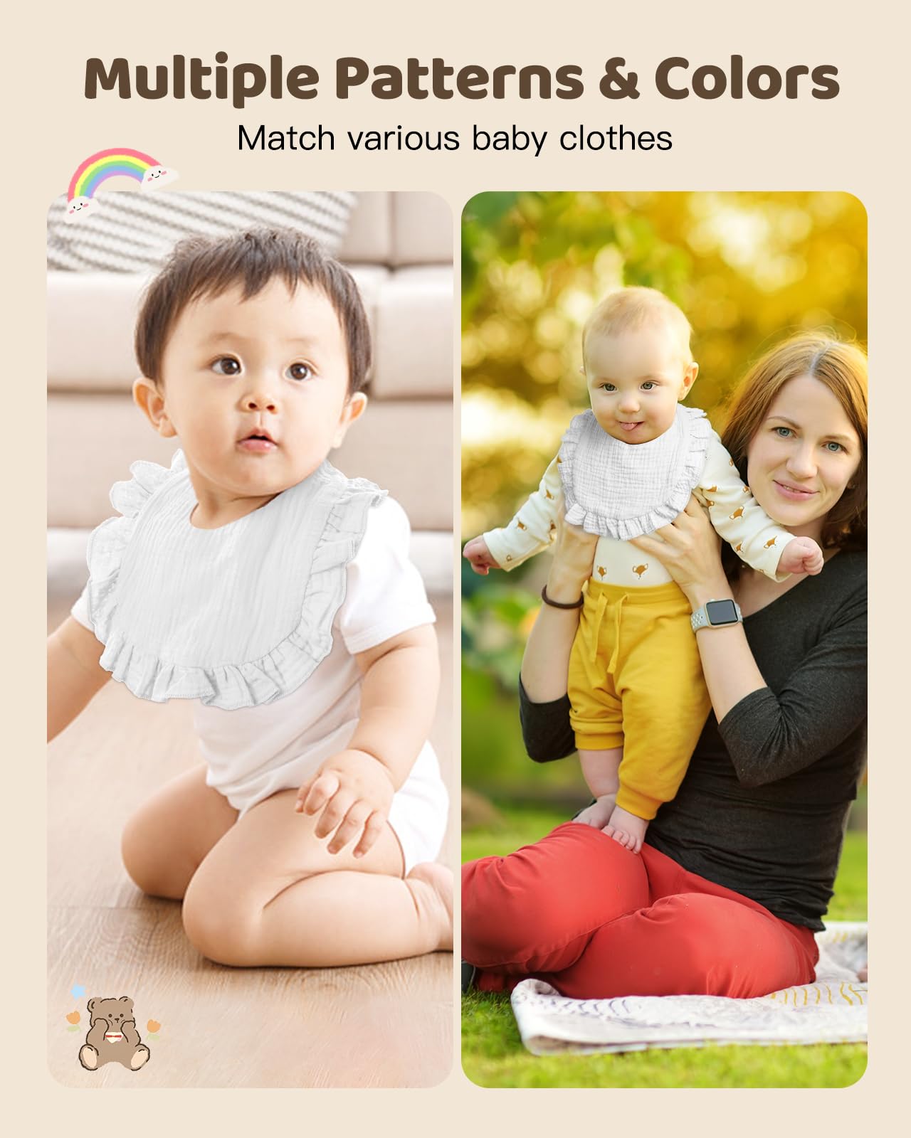 Close up of soft muslin fabric texture on Lictin baby bibs