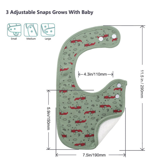 Hakochia baby bib showing adjustable plastic snap closure detail