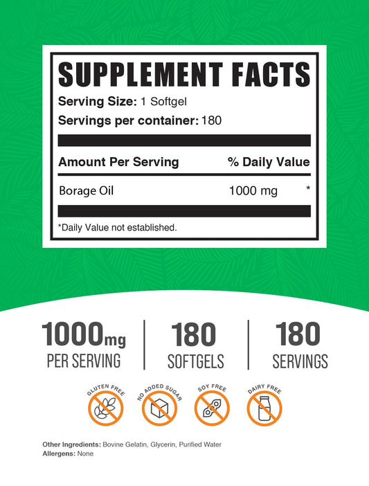 BulkSupplements Borage Oil softgels label details and dosage information