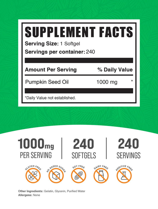 BulkSupplements Pumpkin Seed Oil nutritional supplement label details