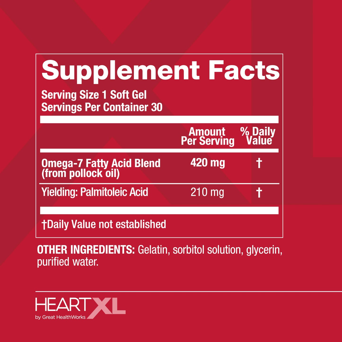 Authentic HeartXL Omega-7 supplement packaging for heart health