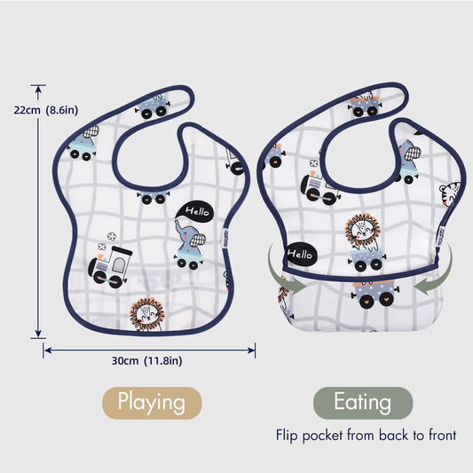 Soarwg Kids feeding bibs with integrated crumb catcher pocket