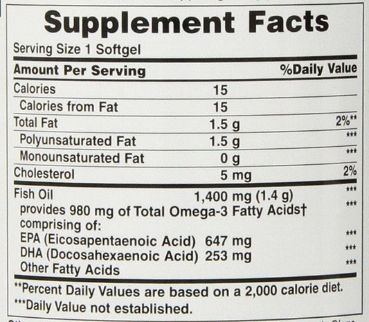 Nature's Bounty maximum strength odorless fish oil supplement facts panel