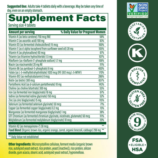 MegaFood prenatal supplement bottle side label