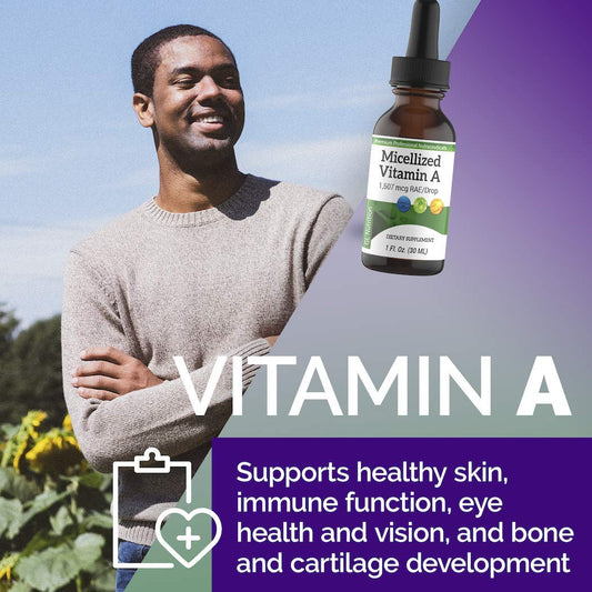 Close up of Vitamin A liquid supplement dropper bottle
