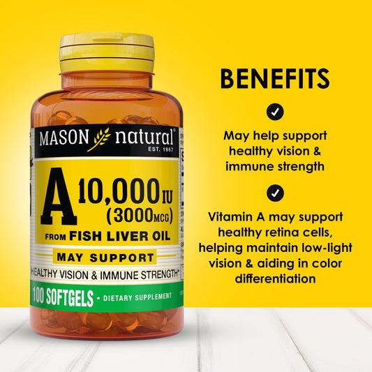 Mason Natural Vitamin A supplement bottle label details
