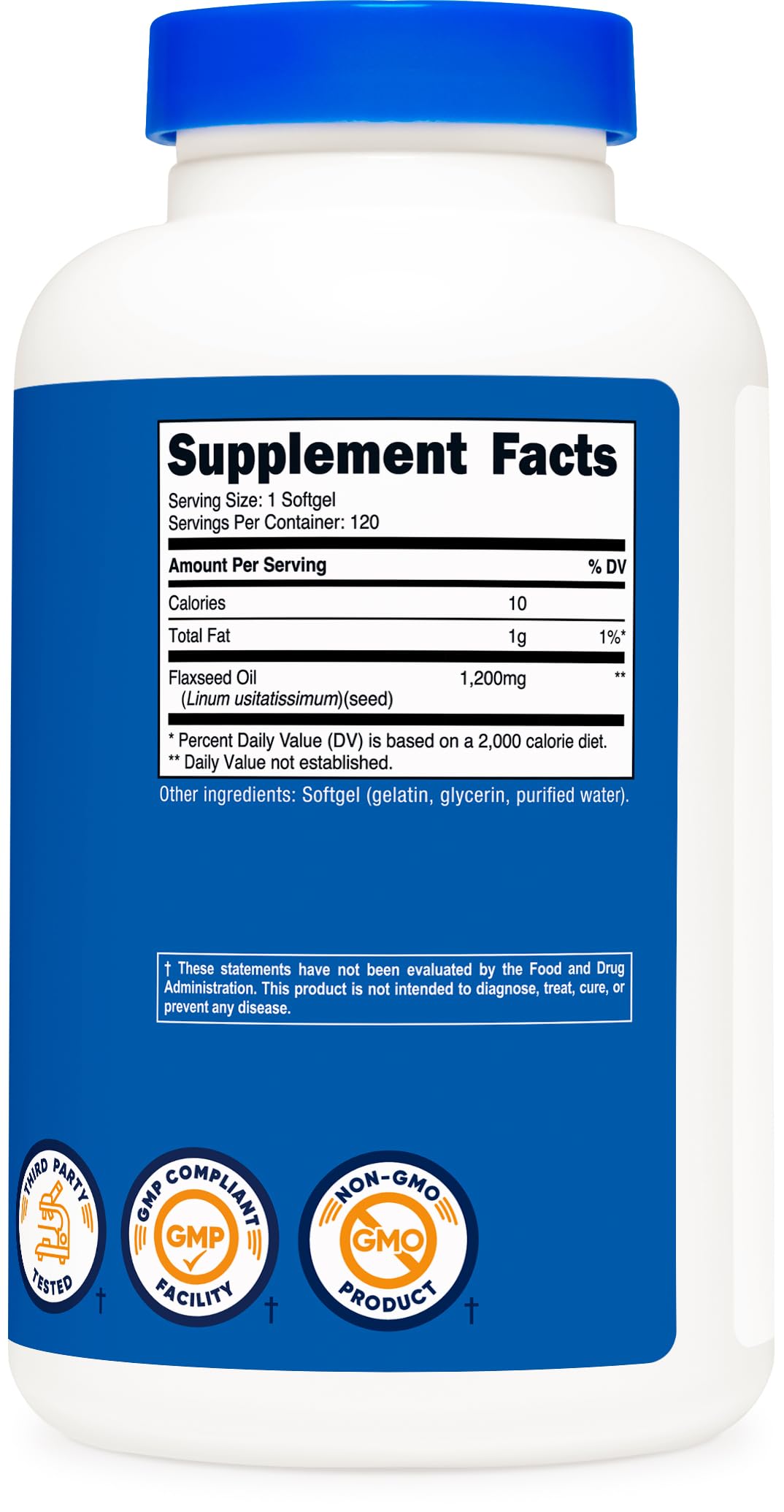Nutricost dietary supplement bottle showcasing pure flaxseed oil for heart and joint health.