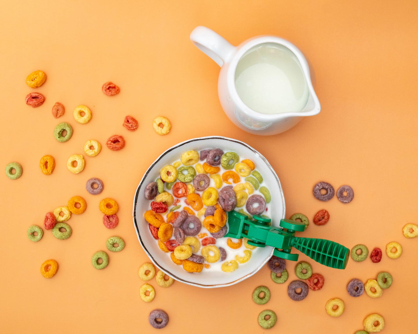 Close up of Constructive Eating tractor theme utensils