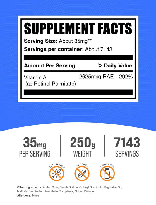 BulkSupplements Vitamin A Palmitate powder nutritional label