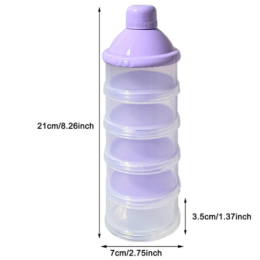 Two pieces of purple stackable baby formula dispenser containers with secure lids