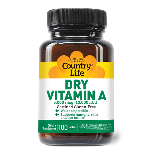 Country Life Vitamin A supplement label showing dosage