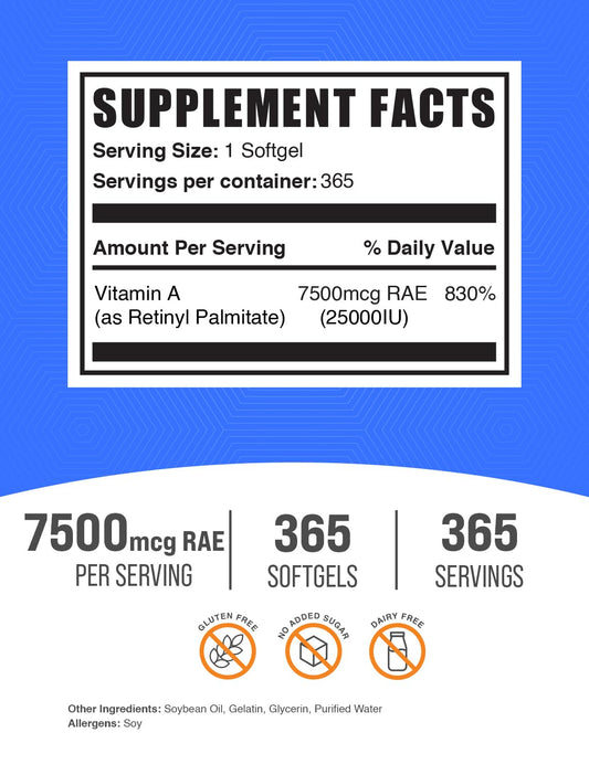 BulkSupplements Vitamin A 365 count bottle side profile