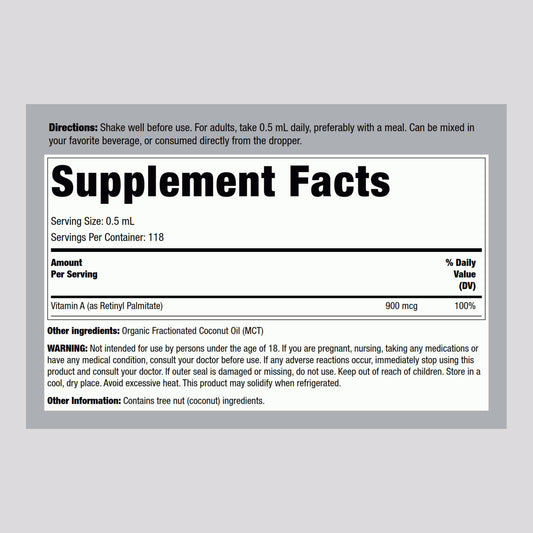 Piping Rock Vitamin A liquid supplement with organic MCT oil bottle