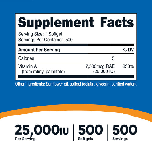 Nutricost Vitamin A supplement facts label detail