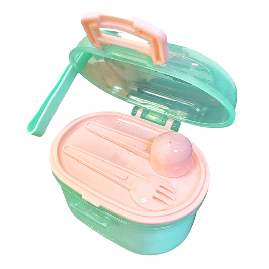 Lulyboo portable formula dispenser open lid showing included scooper and spork.