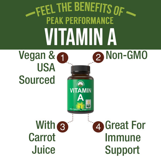 Peak Performance Vitamin A capsules showing organic carrot juice ingredient label