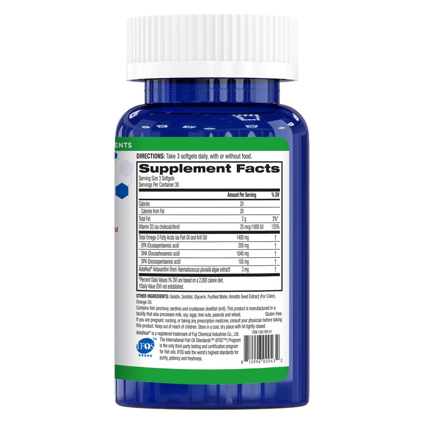 BioTrust OmegaKrill high DHA and astaxanthin dietary supplement bottle for joint and heart care