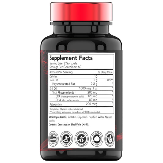 TNVitamins red krill oil softgels packaging showing supplement facts and ingredient list