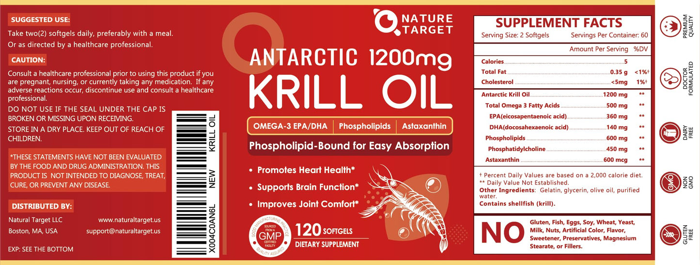 Authentic Nature Target krill oil 120 count bottle for 60 days supply
