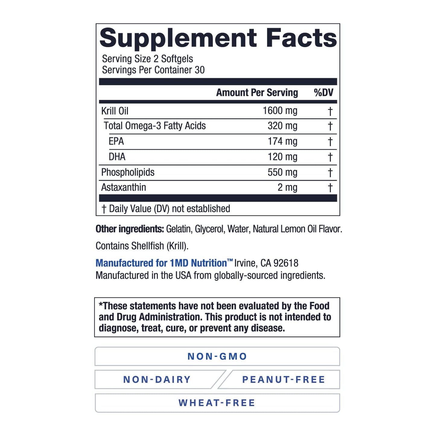 Premium 1MD Nutrition health supplement packaging showing 60 capsule count details
