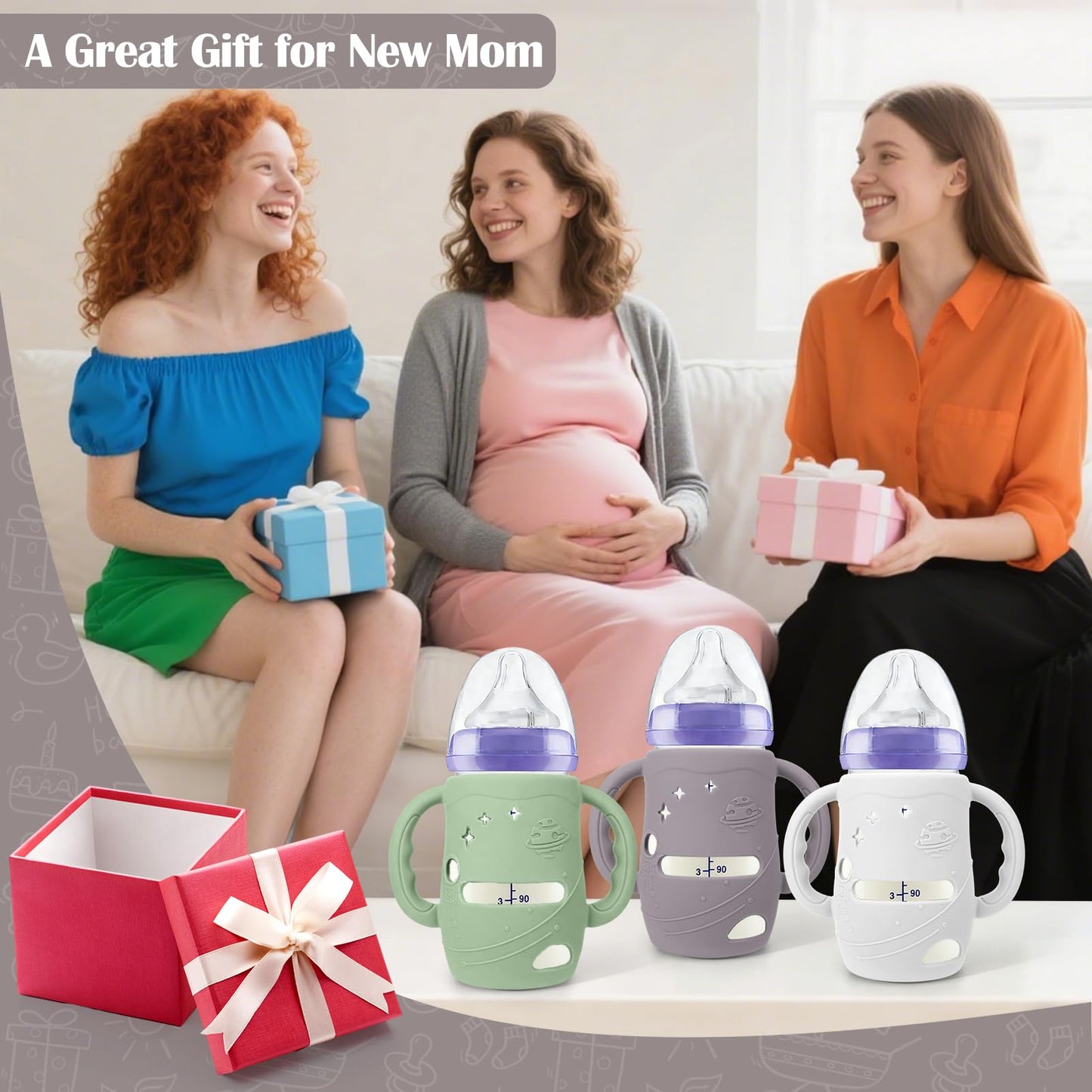 Dishwasher safe silicone sleeve for baby bottle protection