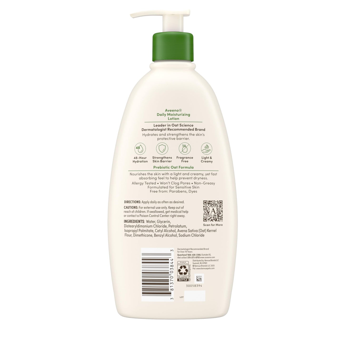 Aveeno Active Naturals daily moisturizing lotion pump bottle back label details