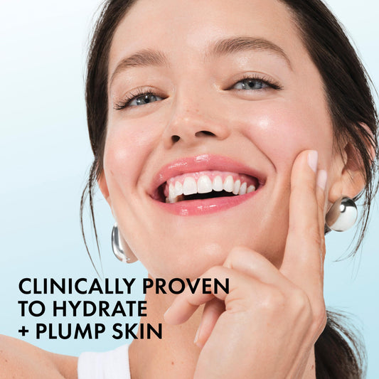 Vichy Hyaluronic Acid Serum transparent gel texture being dispensed from the pump.