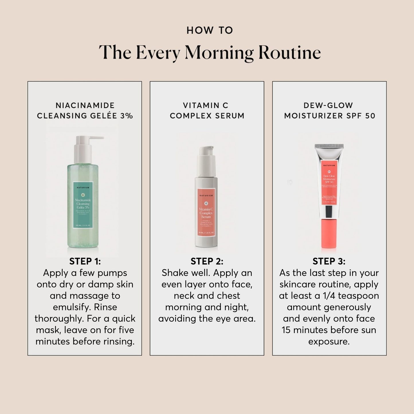 Naturium facial treatment product setup illustrating how to apply stable vitamin c to the skin
