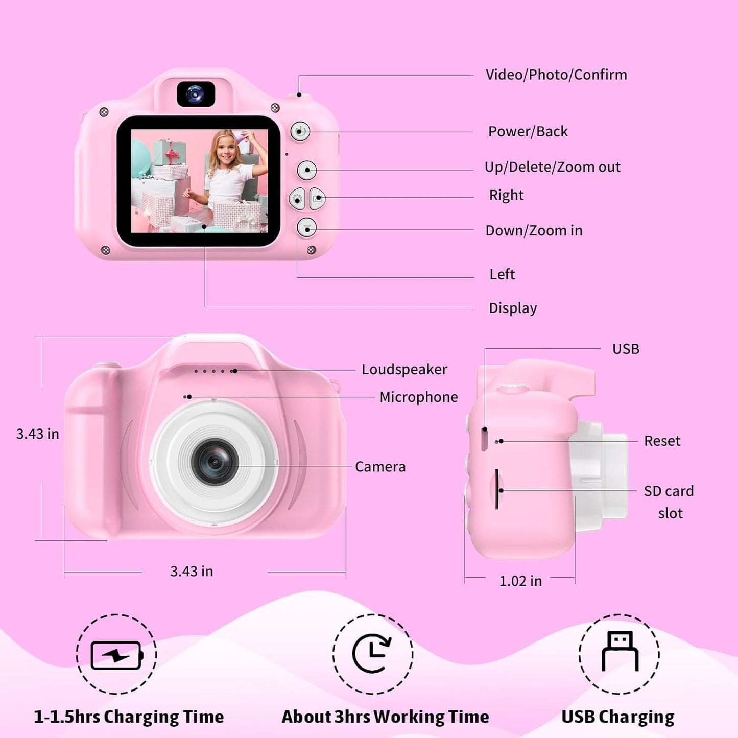 Mgaolo premium imported children camera being held with the secure neck strap attached